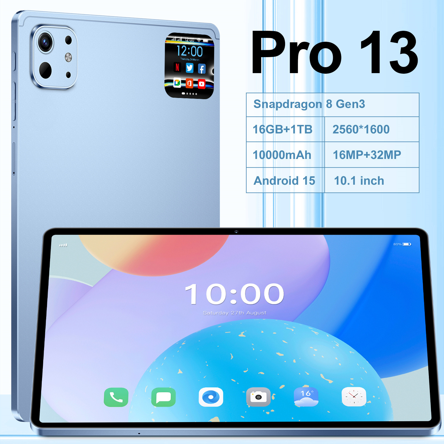 New Cross-Border Pro 13 Tablet 16+1Tb Android Hd 10.1 High-Definition Large Screen Foreign Trade Source Wholesale