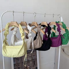 Bags New Korean Style Shoulder Bag Embroidered Plaid Dumpling Bag Crossbody Bag Pleated Drawstring Small Fresh Temperament Versatile Women's Bag