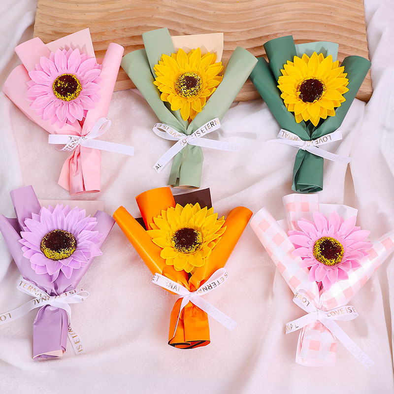 教师节母亲节创意向日葵小花束仿真永生花香皂花花艺装饰摆件礼品|undefined