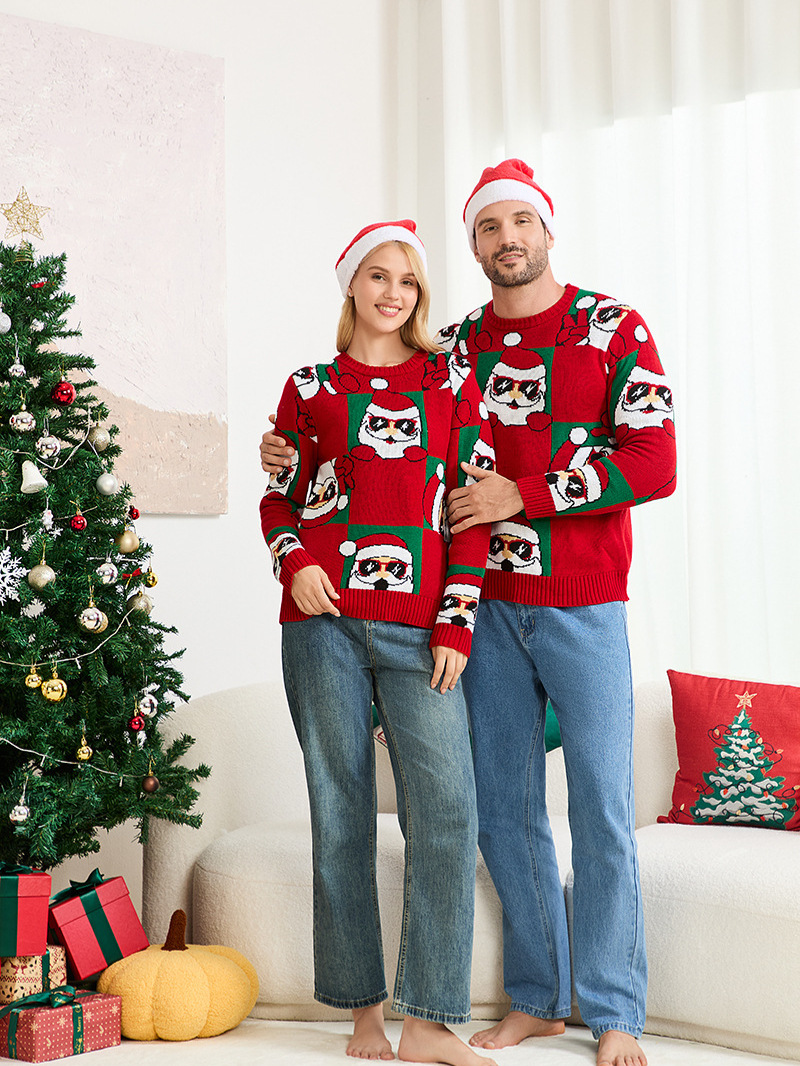 2026 pop transfronterizo Papá Noel padres e hijos Europa y América pareja de Navidad casual suéter de navidad de manga larga image 4