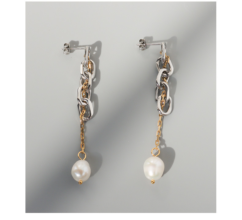 Marka Français Style Ins Ornement Imitation Chaîne Baroque Perle D'eau Douce Boucles D'oreilles En Titane Acier 18k Boucles D'oreilles F352 display picture 5