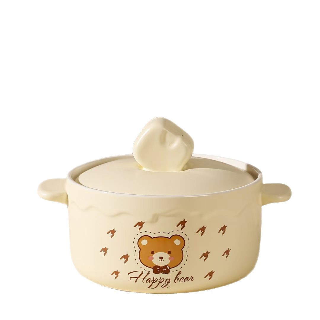 Creativo y lindo oso cerámico bol de fideos de alta cara regalo de dibujos animados leche fu fu bol de ensalada de orejas tazón de gran capacidad image 5