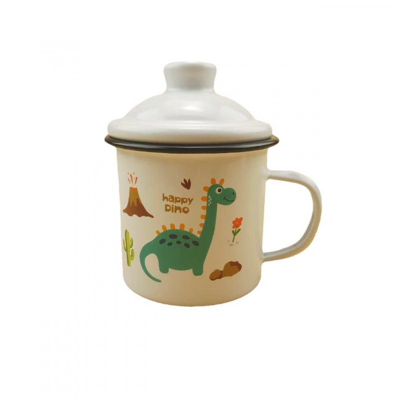 Enamel dinosaur cup children's pattern optional with lid large capacity thickened water cup cartoon cup beautiful mug
