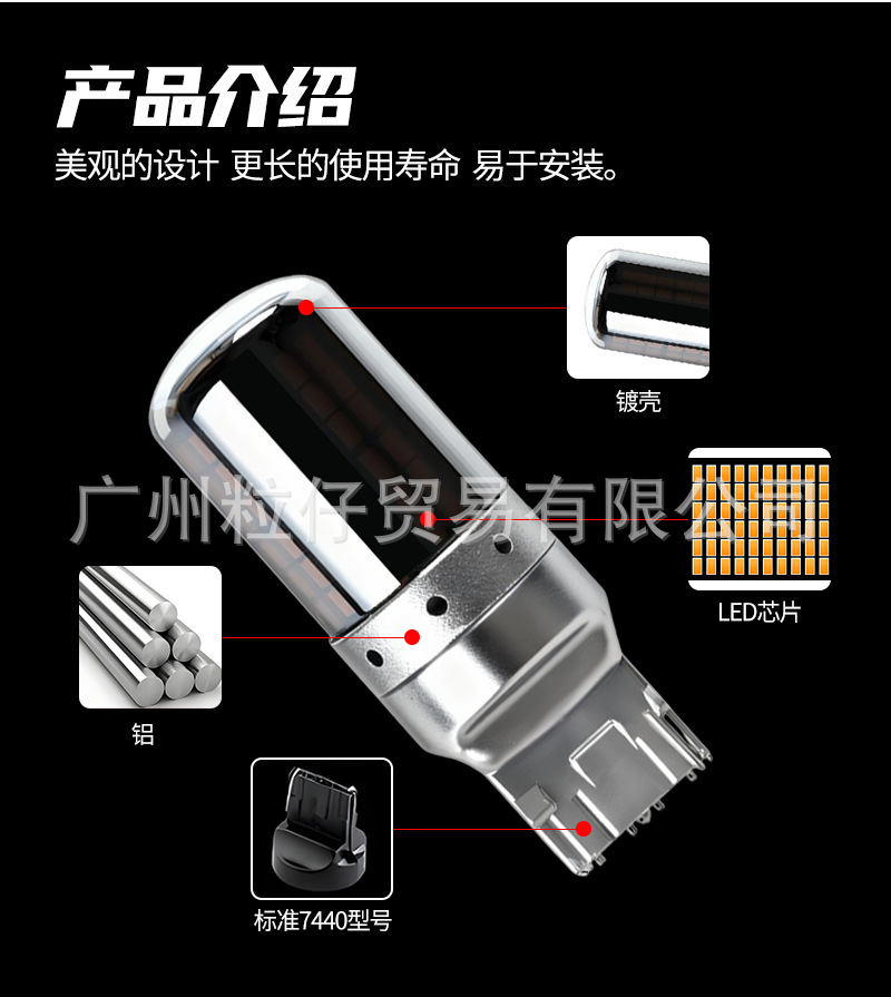Amazon Hot Selling 7440/1156 T20 3014 144Smd Car Turn Signal Light Electroplating Decoding Anti-Flicker