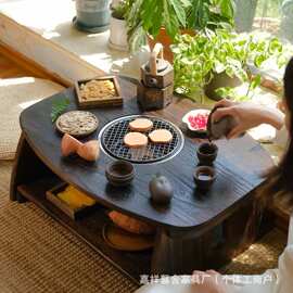 侘寂风围炉煮茶桌秋冬季便捷可折叠烧烤火锅桌椅露营野餐桌火锅桌