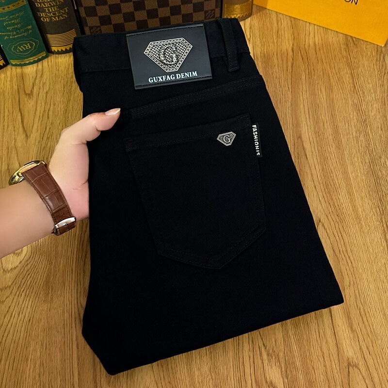 Black Jeans Men's Autumn and Winter Thick Trendy Brand High-end Elastic Slim Fit Small Foot New Trendy Fade-proof Men's Trousers