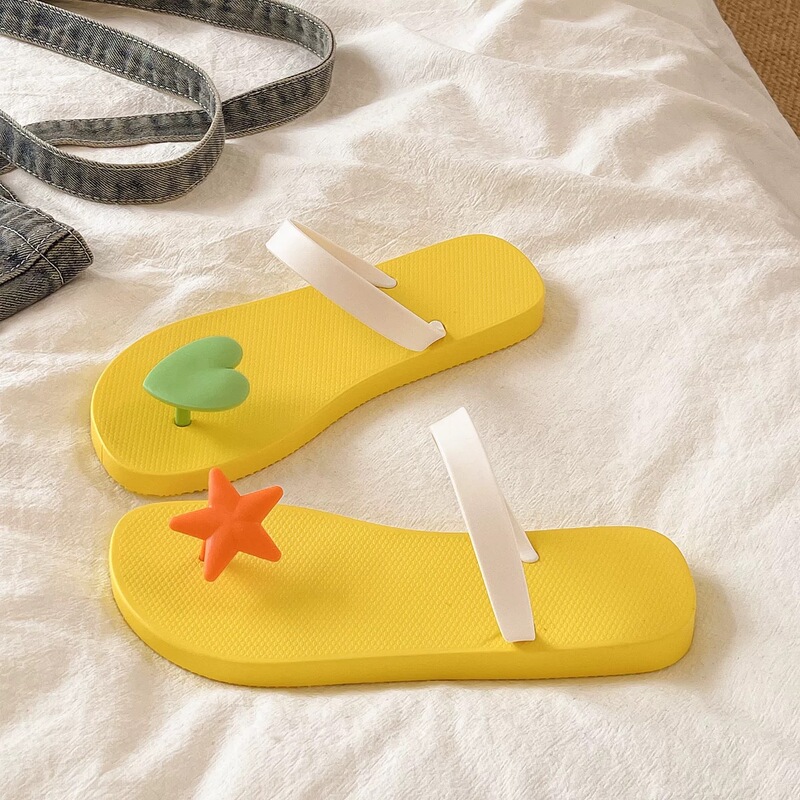 Internet Celebrity Flip-Flops for Women, Summer Outer Wear, Cute Stars, Heart Soft Soles, Non-Slip Flip-Flops, Seaside Beach Sandals