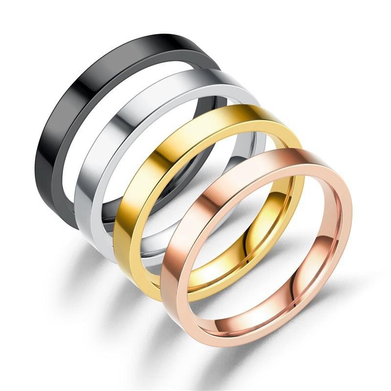 Simple Style Solid Color Titanium Steel Polishing Plating Rings 1 Piece