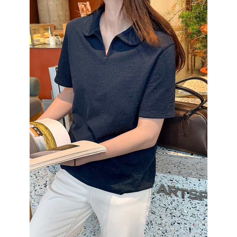 Romance and Stars~ All Wrapped Around You! Short-Sleeved T-Shirts with a Stunning Collar for Women, Available for Dropshipping