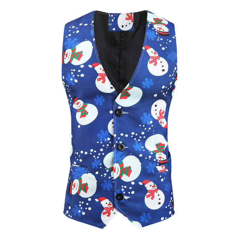2021 New Men's Suit Vest Christmas Print Casual Vest Men's Slim Straight-Leg Spot Cotton
