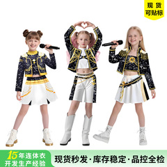 跨境K-POP猎魔女团cos服儿童黑金印花高端舞台服万圣节明星打歌服