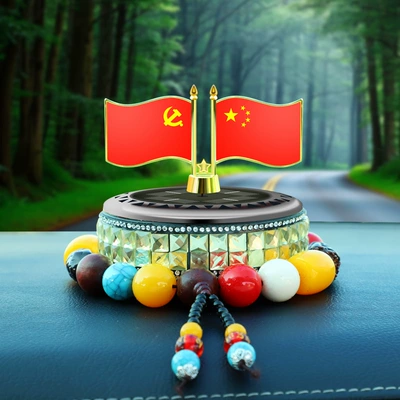 Car Aromatherapy Ornaments, Car ornaments - five-star-small-red-flag-yellow-diamond-solar-rotation-bodhi-gear-beads