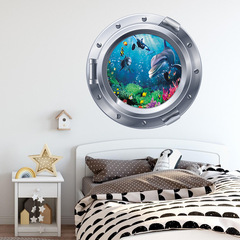 跨境新款自粘3D潛艇海豚海底世界牆貼客廳浴室防水裝飾貼畫6799B