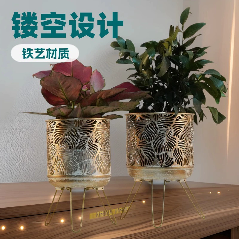 Cross-border new style iron potted container outdoor garden flowerpot indoor home decoration projection candlestick ornament craft