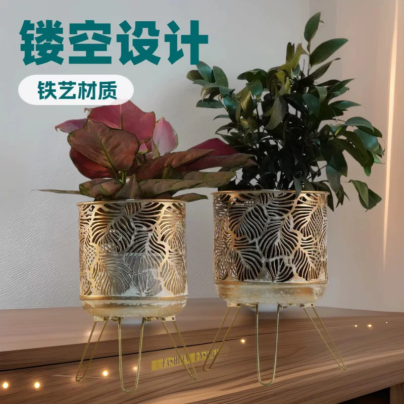 Cross-border new style iron potted container outdoor garden flowerpot indoor home decoration projection candlestick ornament craft