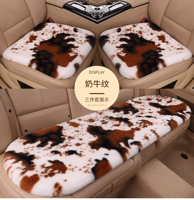 2025 New Car Seat Cushion Imitation Rabbit Fur Tie-Dye Cow Pattern Winter No-Tie Car Three-Piece Set (Wool pad) - rabbit-fur-cow-pattern-three-piece-set