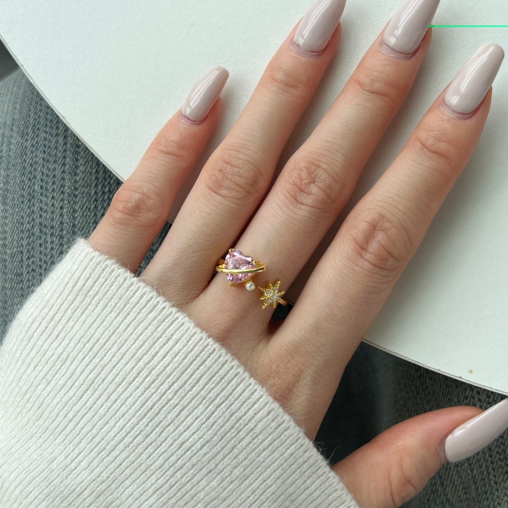 1 Piece Quantity Holiday, Daily Occasion 925 Sterling Silver Zircon Heart Shape Open Rings