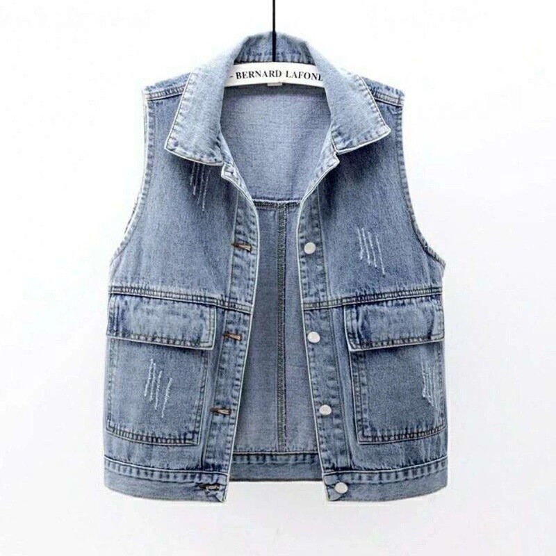 Women's Short Denim Vest for Spring, Summer, Autumn, and Winter, New Simple Style with Large Pockets, Sleeveless Versatile Loose Top Cardigan Women's Short Denim Vest for Spring, Summer, Autumn, and Winter, New Simple Style with Large Pockets, Sleeveless Versatile Loose Top Cardigan