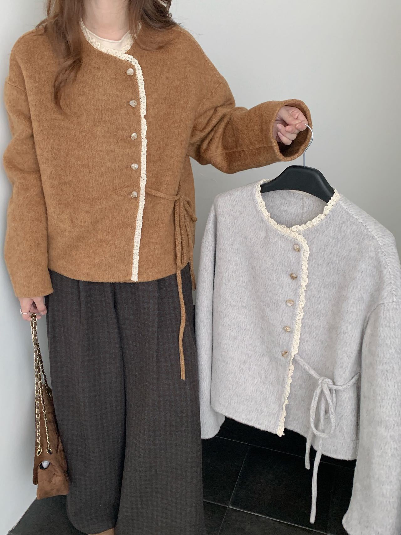 French Style Mid-Length Double-Sided Cashmere Coat for Women in Autumn and Winter, Small and Loose Woolen Outerwear