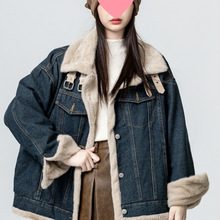 牛仔外套女加绒加厚2025冬季新款机车服夹克棉服保暖毛茸茸的上衣