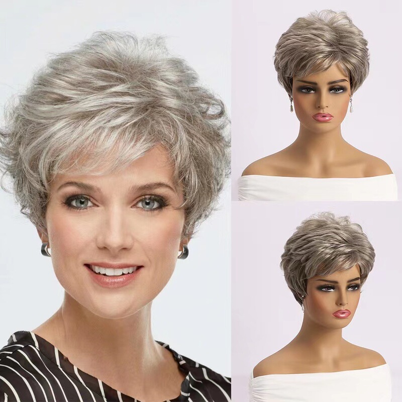 European and American Cross-Border Wig Women's Short Wig Headgear Machine-Made Chemical Fiber Temperament Oblique Bangs Short Hair Drop Shipping
