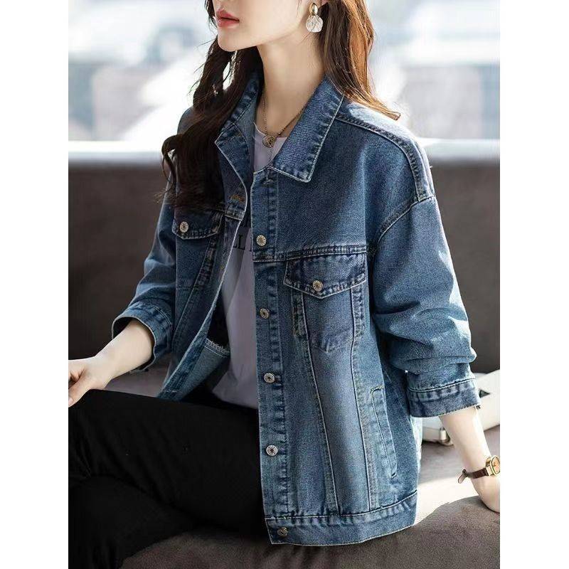 Spring and Autumn New Denim Tops Women's Retro Fashion Casual Easiest for Match Loose Slim Tops Small Temperament Top