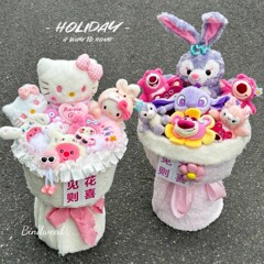 漫画の人形の花束クリスマスは彼女にプレゼントします。