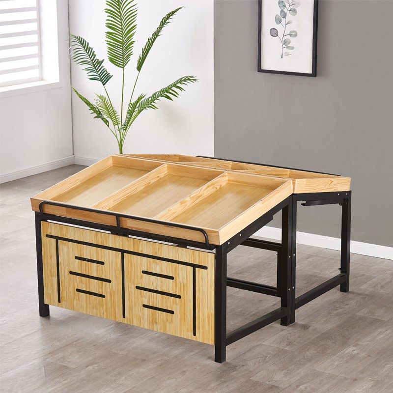 超市水果蔬菜货架展示架蔬菜水果店置物架展示柜多功能钢木水果架