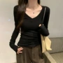 长袖辣妹秋冬v领t恤