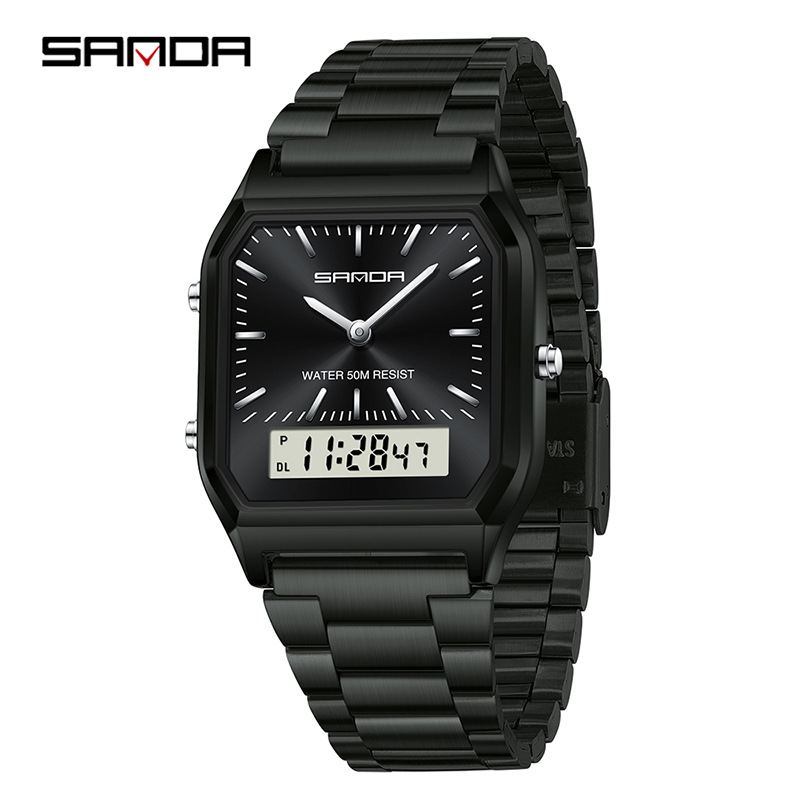 SANDA SANDA 747 hombre retro reloj electrónico de negocios moda moda personalidad reloj de hombre correa de acero reloj de pulsera ligero