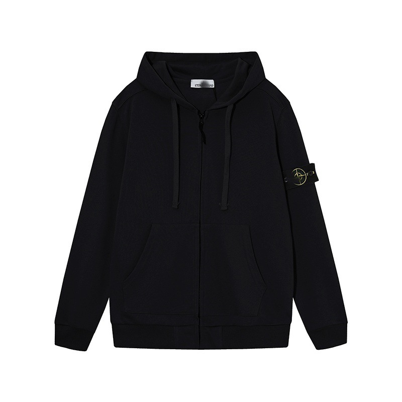 跨境STONE ISLAND石头24ss纯色开衫拉链连帽卫衣上衣休闲外套潮岛|undefined