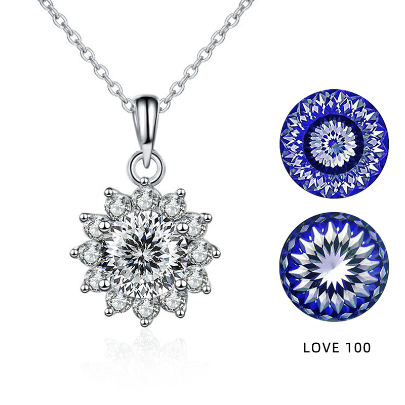 S925 plata esterlina 1 quilate corte especial flor de ciruela collar de flores de sol diamante collar de lujo ligero europeo y americano