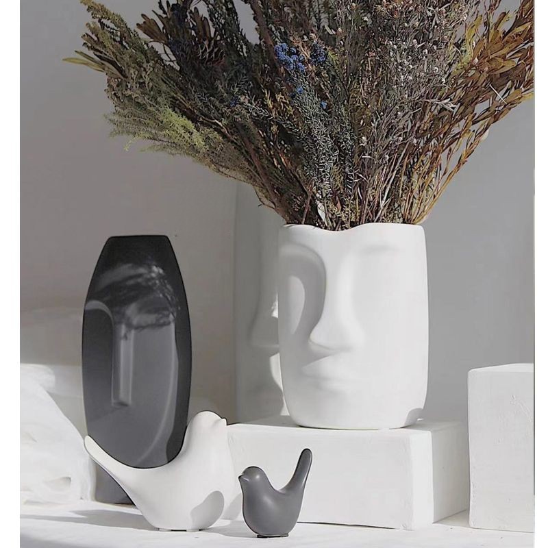 Blanco y negro jarrón de cerámica decoración moderna moda creativa arreglo de flores secas dispositivo de mesa de comedor sala de estar decoración del hogar