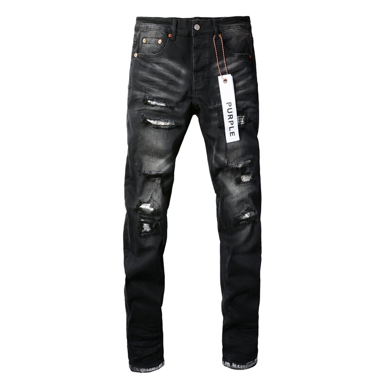 2023 Men's Korean Style American Black Ripped Patch Fashion Youth Pur Jeans Men's Long Pants