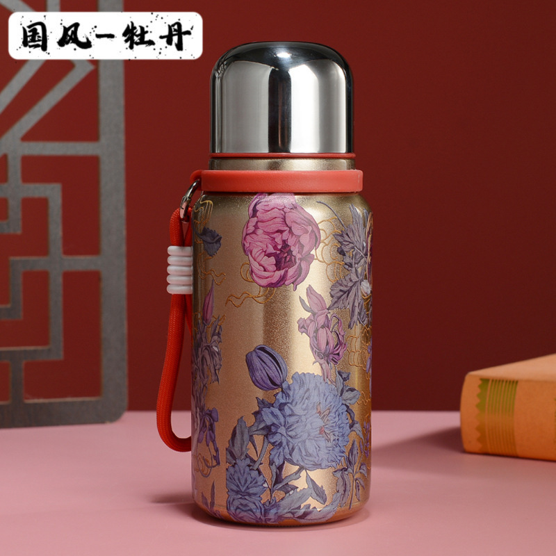 国风复古高档金色小钢炮保温杯大容量便携提手随行杯女高颜值水杯|undefined