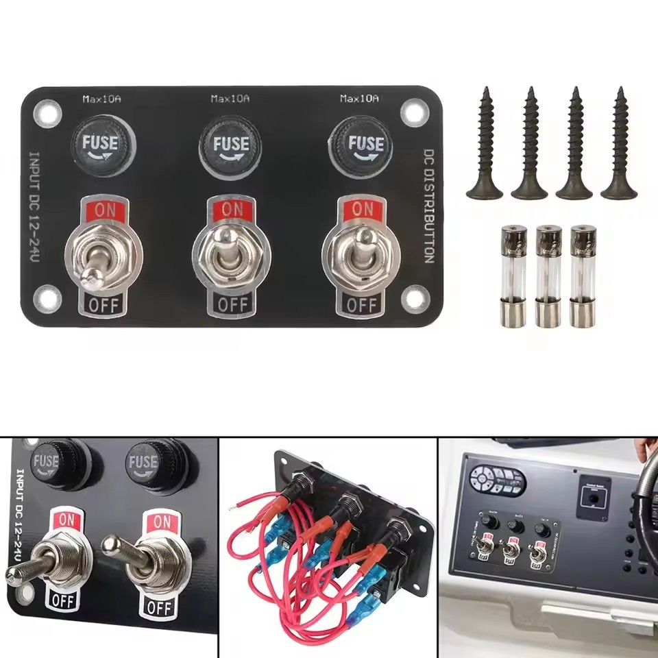 Car, Rv, and Boat Modification 3-Switch Panel Combination 12-24V with 10A Fuse Toggle Control Switch