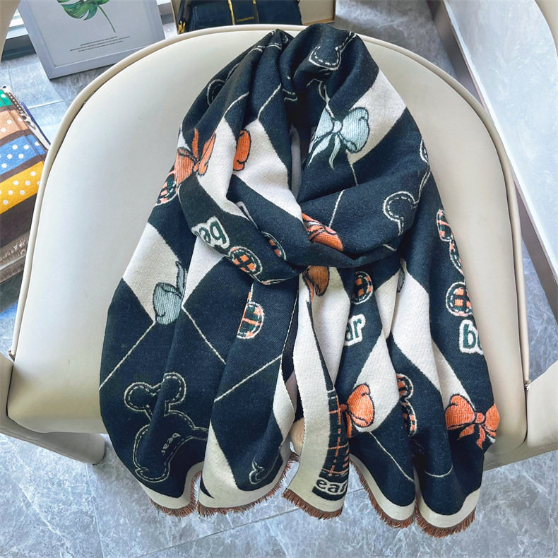 Nuove sciarpe autunno inverno, dolce fascia da collo con orsetto dei cartoni animati e carina ragazza, tendenza scialle caldo per studenti_voghion.com