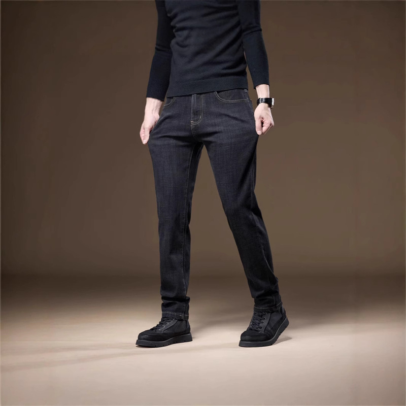 Men's Spring and Autumn Straight Slim-Fit Long Pants, New Spring and Autumn Elastic Business Casual Jeans
