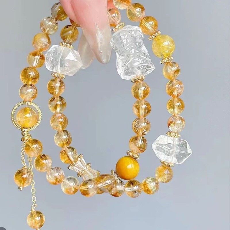 Natural Yellow Tower Crystal Multi-Circle Bracelet White Crystal Zakiram Niche Wealth Gift for Friends and Besties Wholesale
