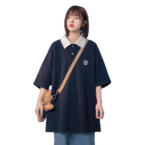 Summer New Student Loose Collar Short Sleeve POLO Shirt T-Shirt Trendy Unisex POLO Shirt Top