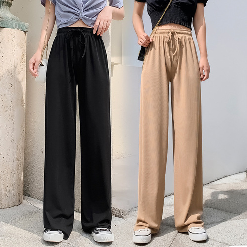 Women's Summer 2025 New Arrival High-Waist Flowy Loose Straight Leggings Thin Casual Slimming Floor-Length Pants