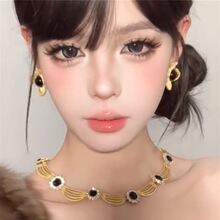 首饰套装宝石项链文艺复古中古宫廷扇形唯美网红款项链耳耳环套装