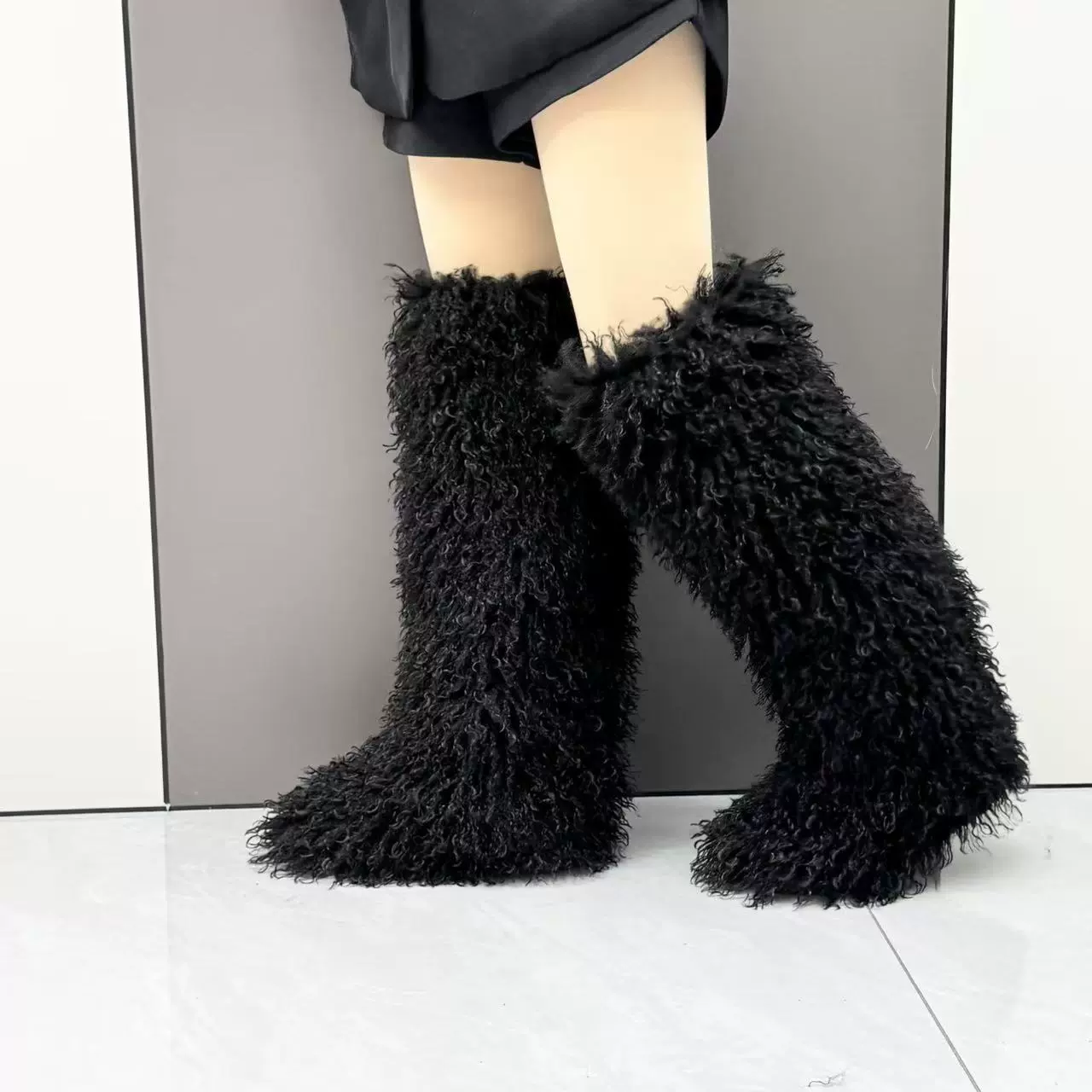 亚马逊跨境秋冬季高筒滩羊毛仿皮草长款50cm女士靴欧美皮草雪地靴