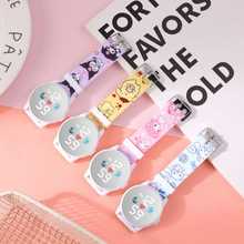 跨境新款印花卡通镜子手表创意小学生个性可爱镜子两用夜光LED电