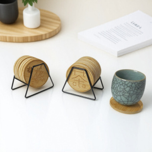 Tea Coaster Bamboo Round Water Coaster Desktop Insulated Tea Mat Bamboo Wood Anti-Scalding Base Creative Cup Holder Logo