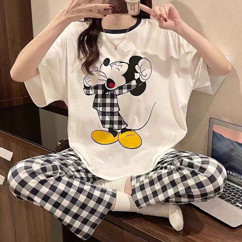 Prellis Pants Short Pen Bear Pajamas Women's 2024 Summer Short-sleeved Trousers Loose Cartoon suit Outfit