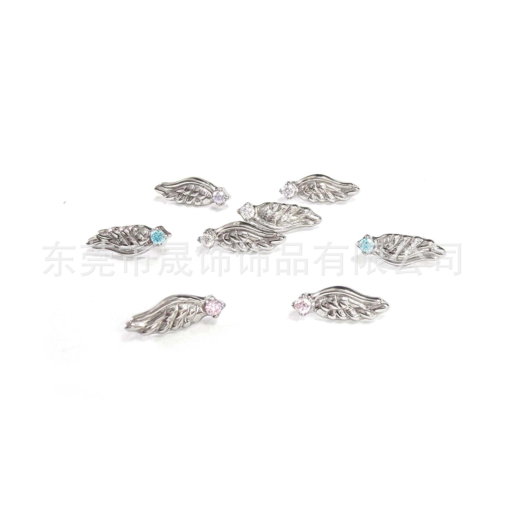 F136 Titanium 天使之翼 Studded 5A Cubic Zirconia 翅膀 Double Ear 洞 Ear Stud G23 Implant Grade Titanium Piercing Jewelry Helix Cartilage Stud
