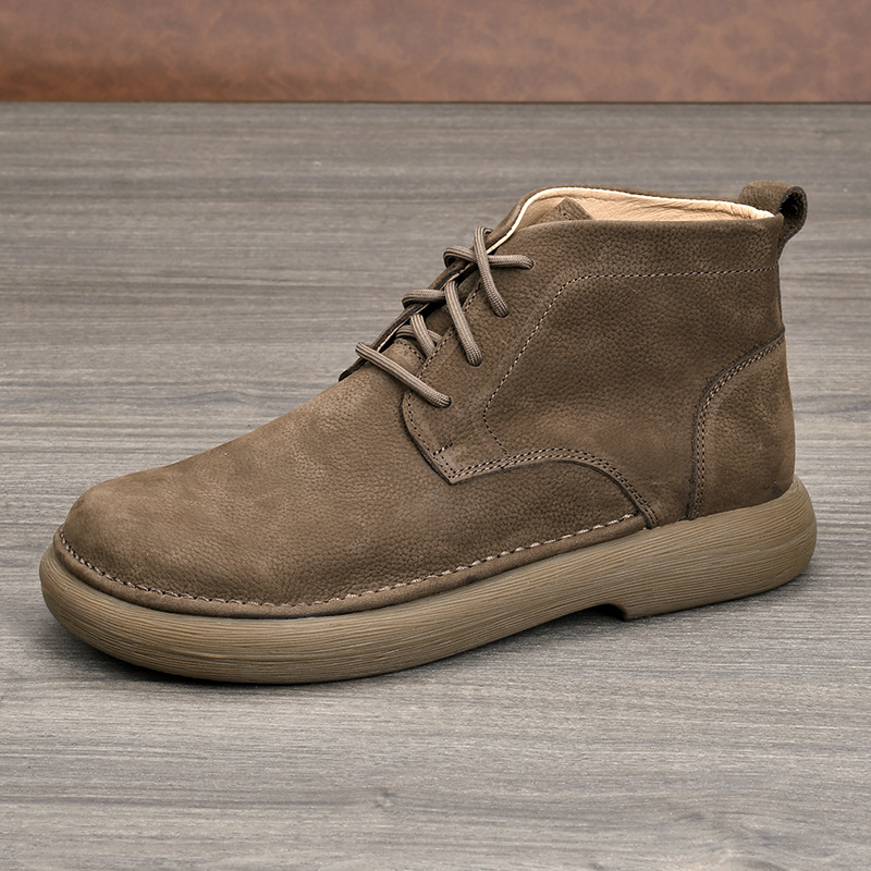 头层牛皮2025新款男鞋宽头复古磨砂皮软皮软底休闲皮鞋马丁靴
