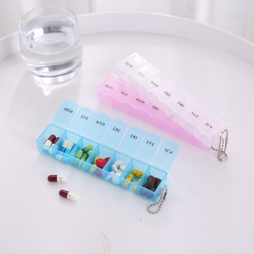 Portable transparent pill box 7-compartment packaging storage box weekly pill box independent reminder plastic pill box wholesale