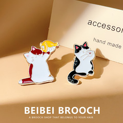 Cute Japanese-Style Eating Fish Small Cat Pin Metal Badge Pin Clothing Anti-Slip Pin Button Couple Accessory
